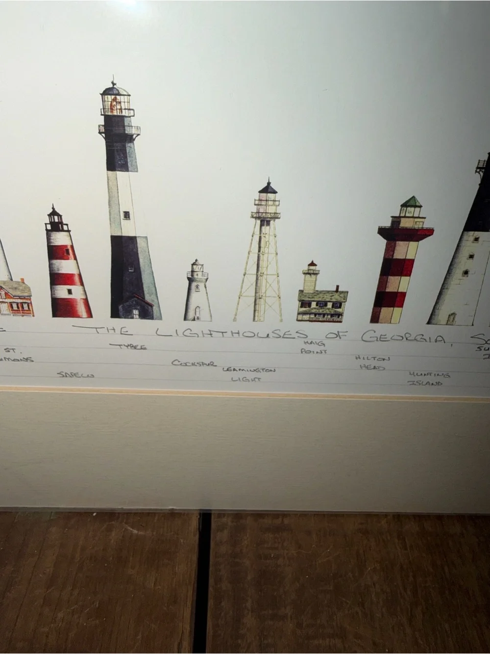 Framed Lighthouse Painting Print Cream Mat - NC SC and Georgia Lights Artwork